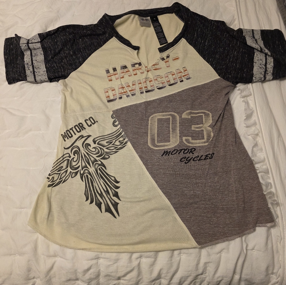 Harley-Davidson Raglan Tee - Black, Cream, and Gray
